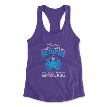 I Wish I Was An Octopus Womens Racerback Tank in Purple Rush color